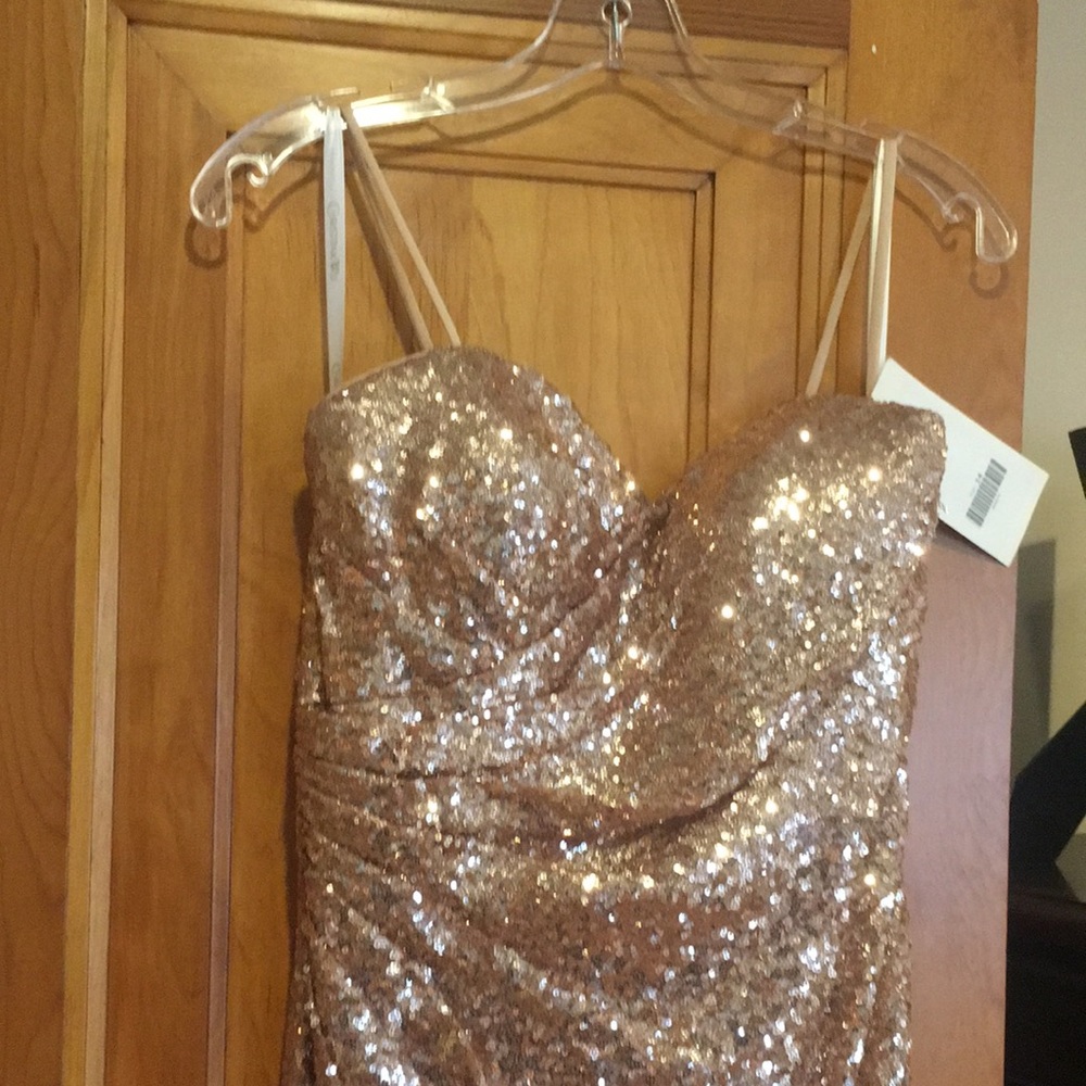 Brand new evening gown with tags rose gold sequin